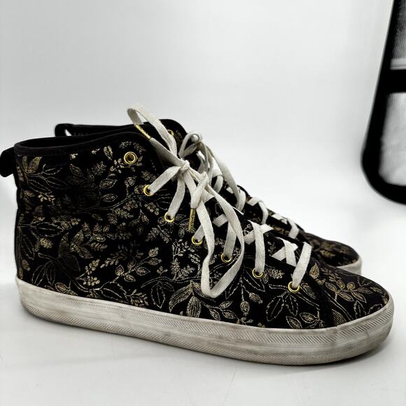 Keds Rifle Paper Co Kickstart Hi Queen Anne Sneakers Shoes Black Gold Floral 8.5 - Picture 3 of 8